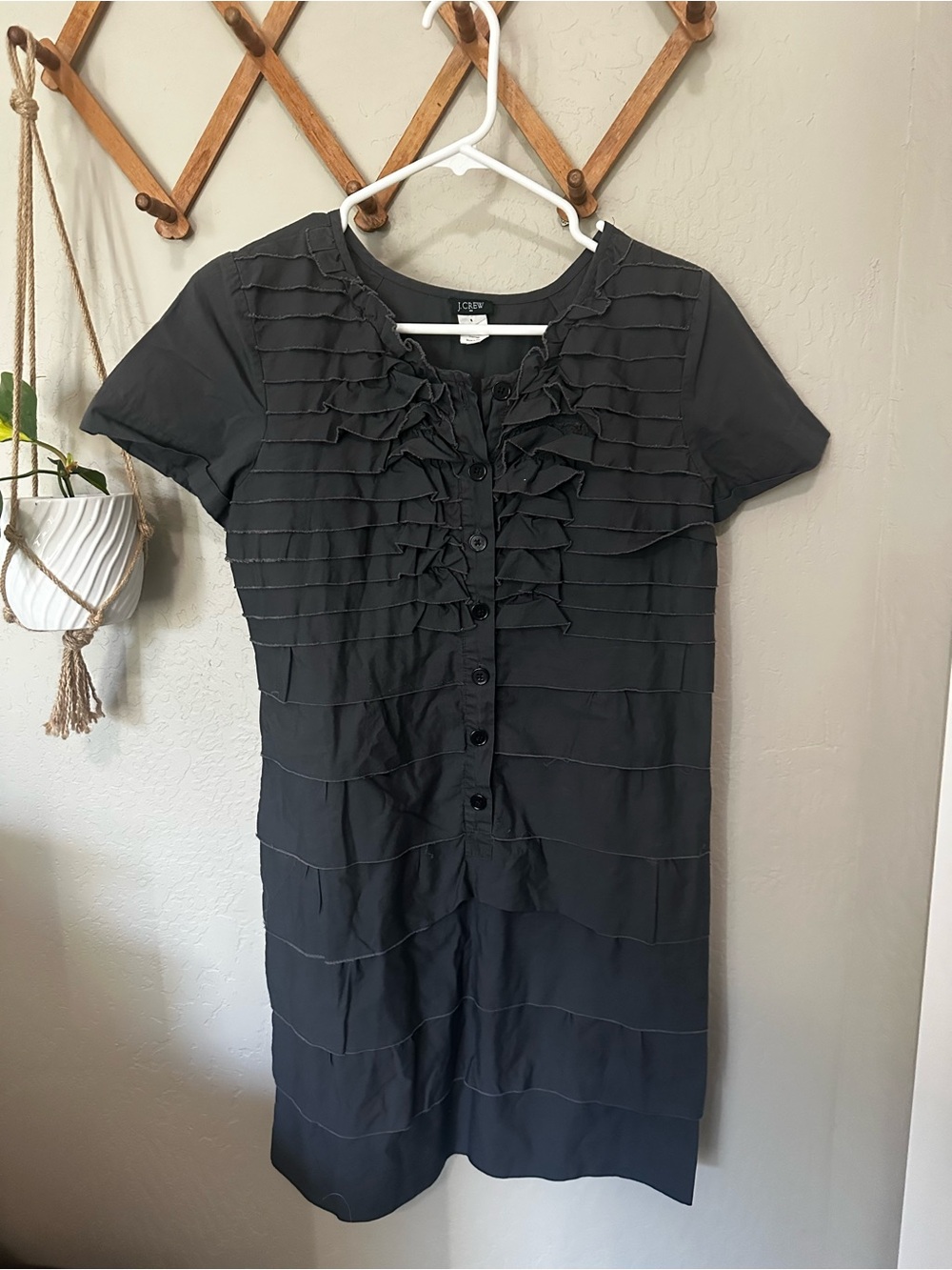 J. Crew Black Ruffle-Front Short Sleeve Dress 100% Cotton